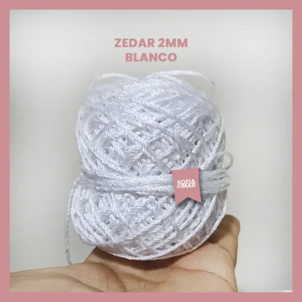 Hilo crochet zedar 2 mm BLANCO con brillos