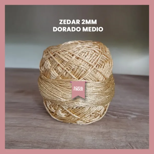 Hilo crochet zedar 2 mm dorado medio con brillos