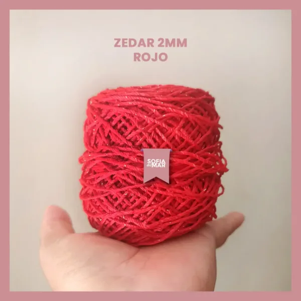 Hilo crochet zedar 2 mm rojo con brillos