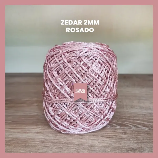 Hilo crochet zedar 2 mm rosado con brillos