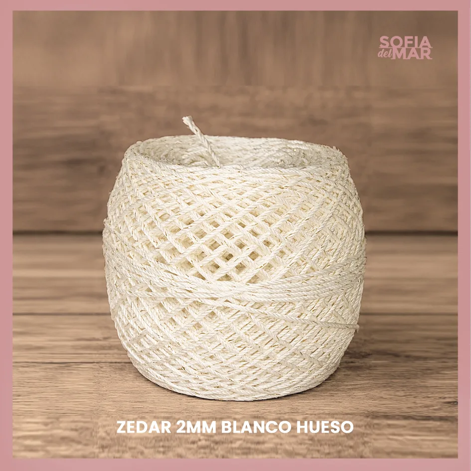 Hilo zedar Lurex 2mm – blanco hueso brillos dorados- 100 gr